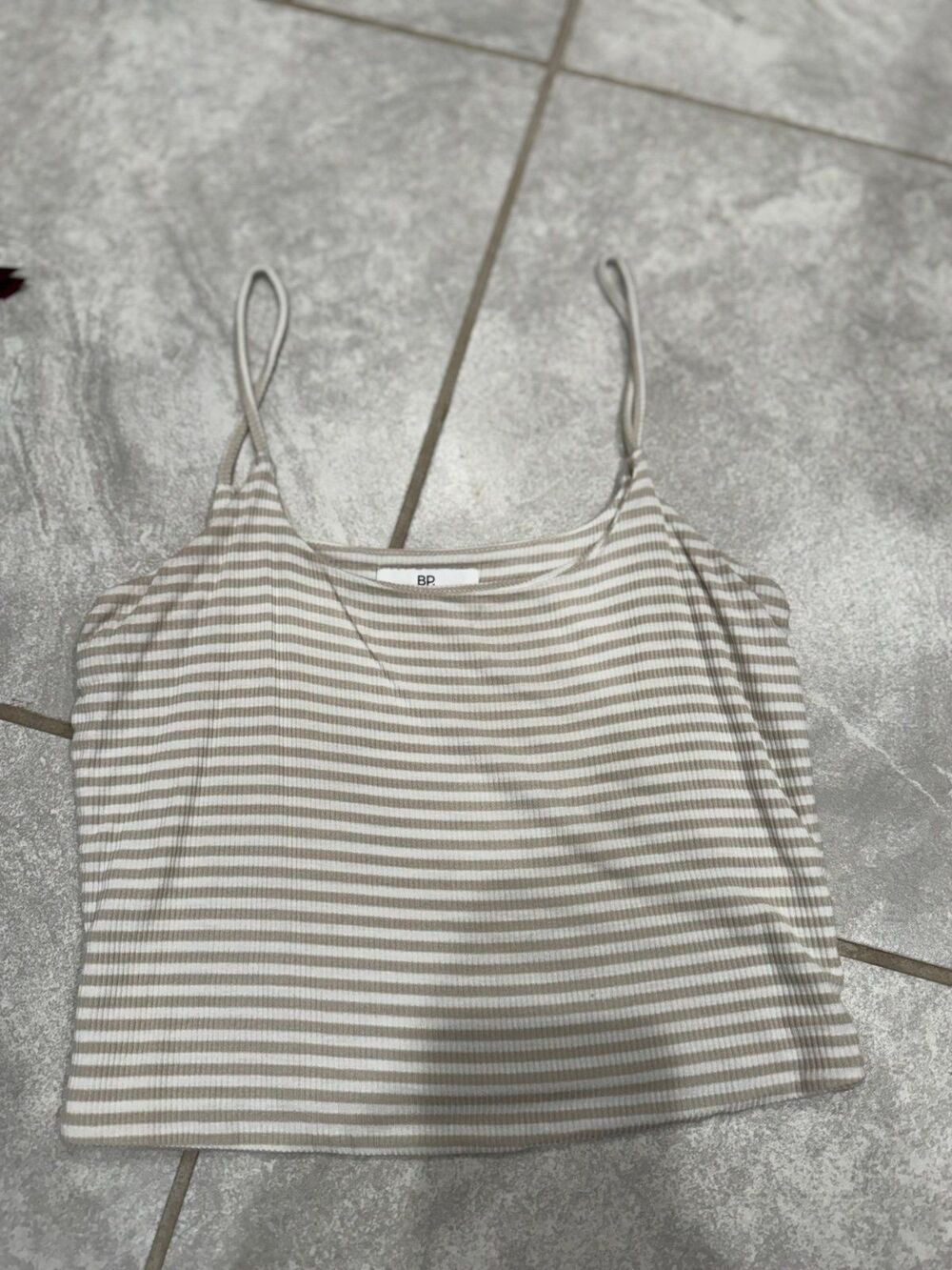 BP Tan and White Striped Cropped Spaghetti Strap Tank Top Size XS
